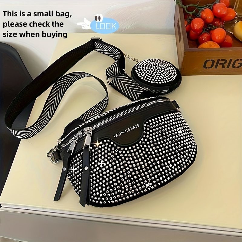Rhinestones Embellished Punk Style Chest Bag - Crossbody Design, Round Coin Purse, Adjustable Belt, Streetwear Inspiration, Fashion Accessories For Women' Use
Rhinestones Embellished Punk Style Chest Bag - Crossbody Design, Round Coin Purse, Adjustable Belt, Streetwear Inspiration, Fashion Accessories For Women' Use