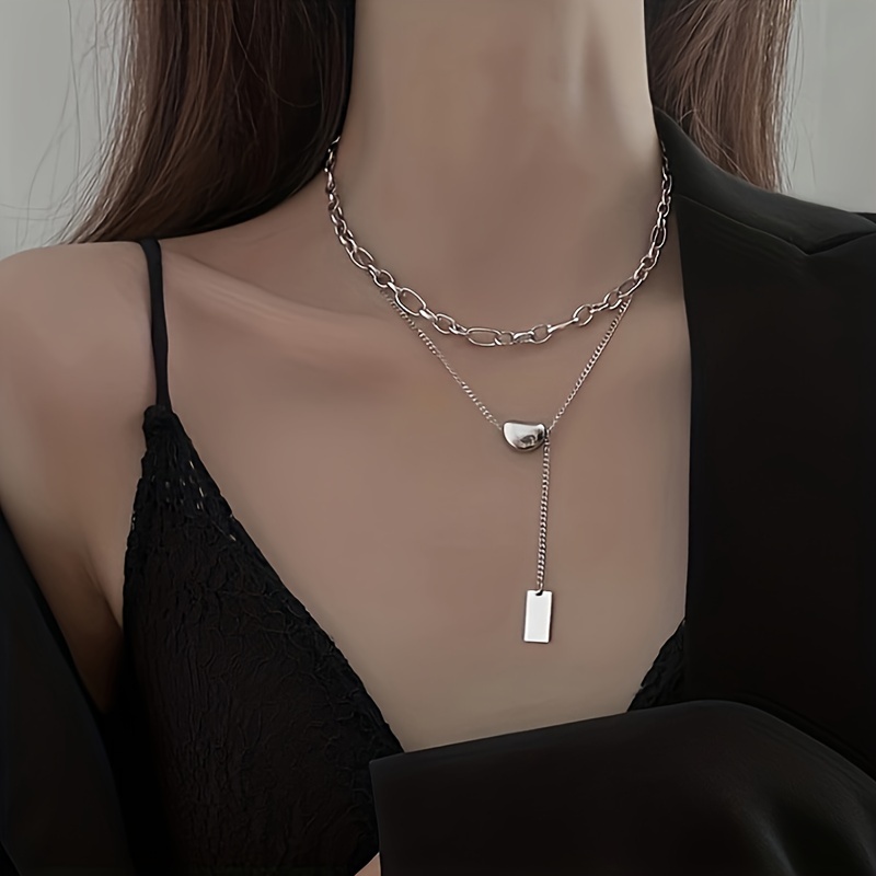 Double-layer Silvery Heart Pendant Chain Design Necklace Simple Punk Style Silver Plated Jewelry Female Gift
Double-layer Silvery Heart Pendant Chain Design Necklace Simple Punk Style Silver Plated Jewelry Female Gift