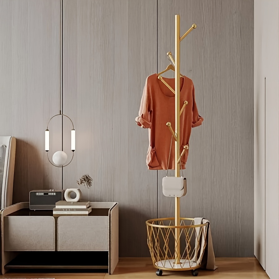 Elegant Golden Single-pole Coat Rack With Basket - Space-saving, Mobile Design For Bedroom & Living Room
Elegant Golden Single-pole Coat Rack With Basket - Space-saving, Mobile Design For Bedroom & Living Room