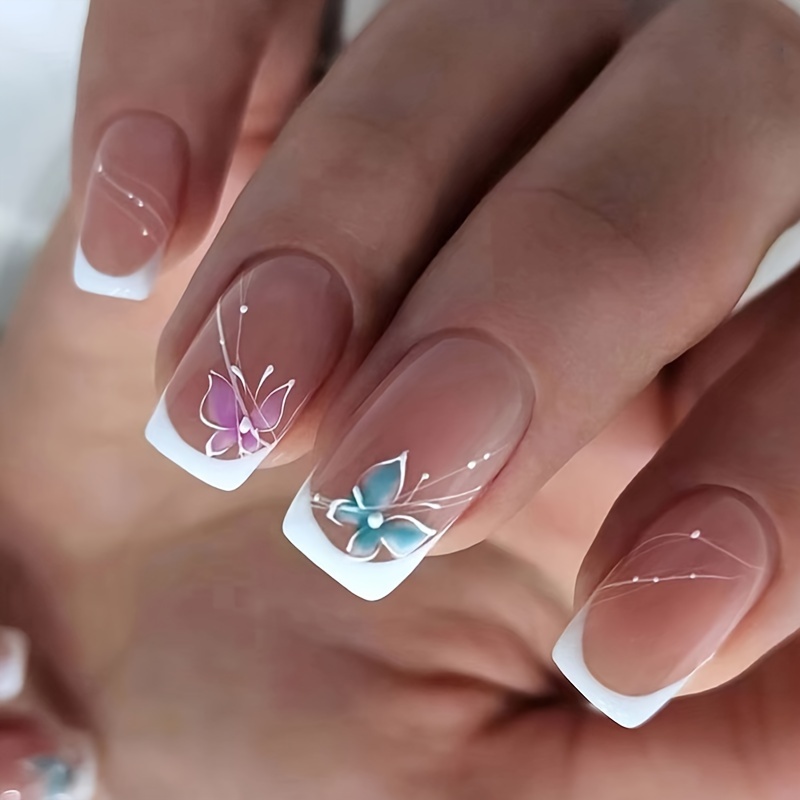 24 Pcs Glossy Long Square Press On Nails Pink And White French Style False Nails With Butterfly Pattern Reusable Fake Nails For Women
24 Pcs Glossy Long Square Press On Nails Pink And White French Style False Nails With Butterfly Pattern Reusable Fake Nails For Women