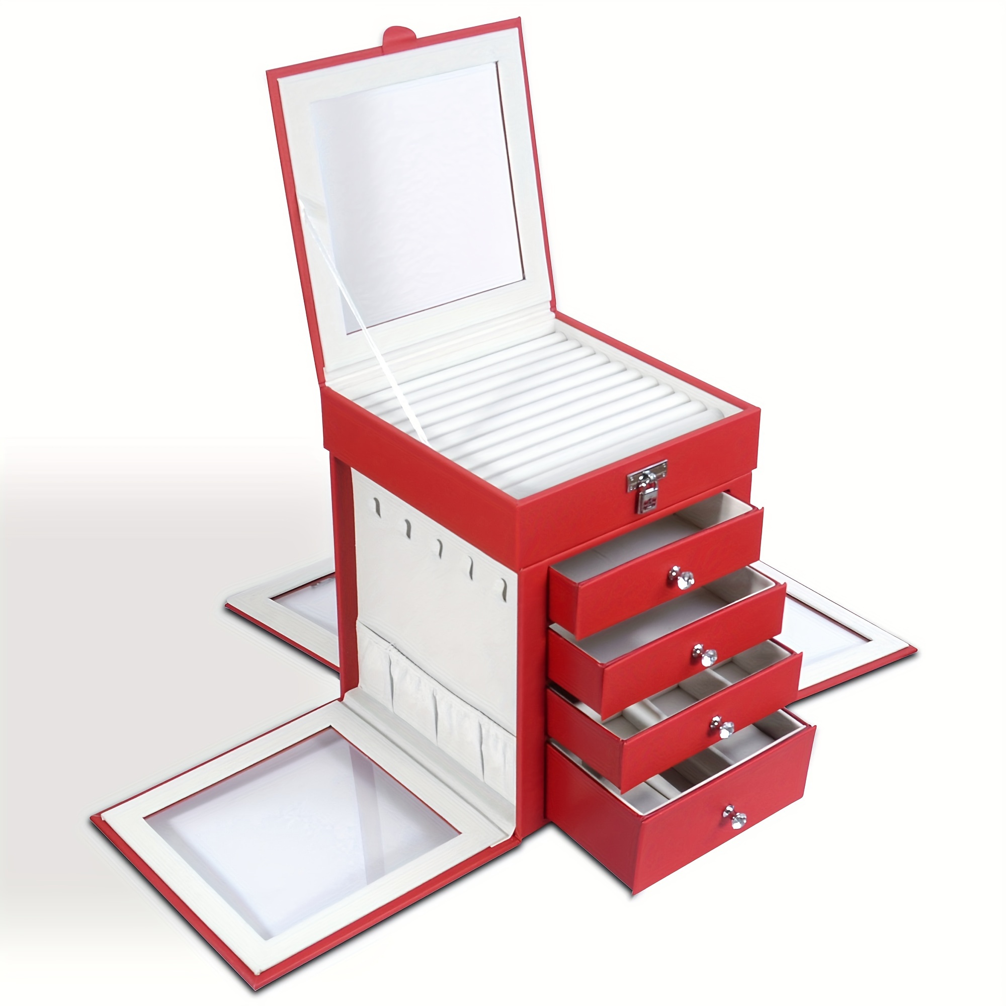 Rotating Jewelry Box, 5-layer Black Leather Jewelry Organizer Box With Mirror, Large Capacity Jewelry Storage For Necklace, Ring, Earring, Bracelet (red)
Rotating Jewelry Box, 5-layer Black Leather Jewelry Organizer Box With Mirror, Large Capacity Jewelry Storage For Necklace, Ring, Earring, Bracelet (red)