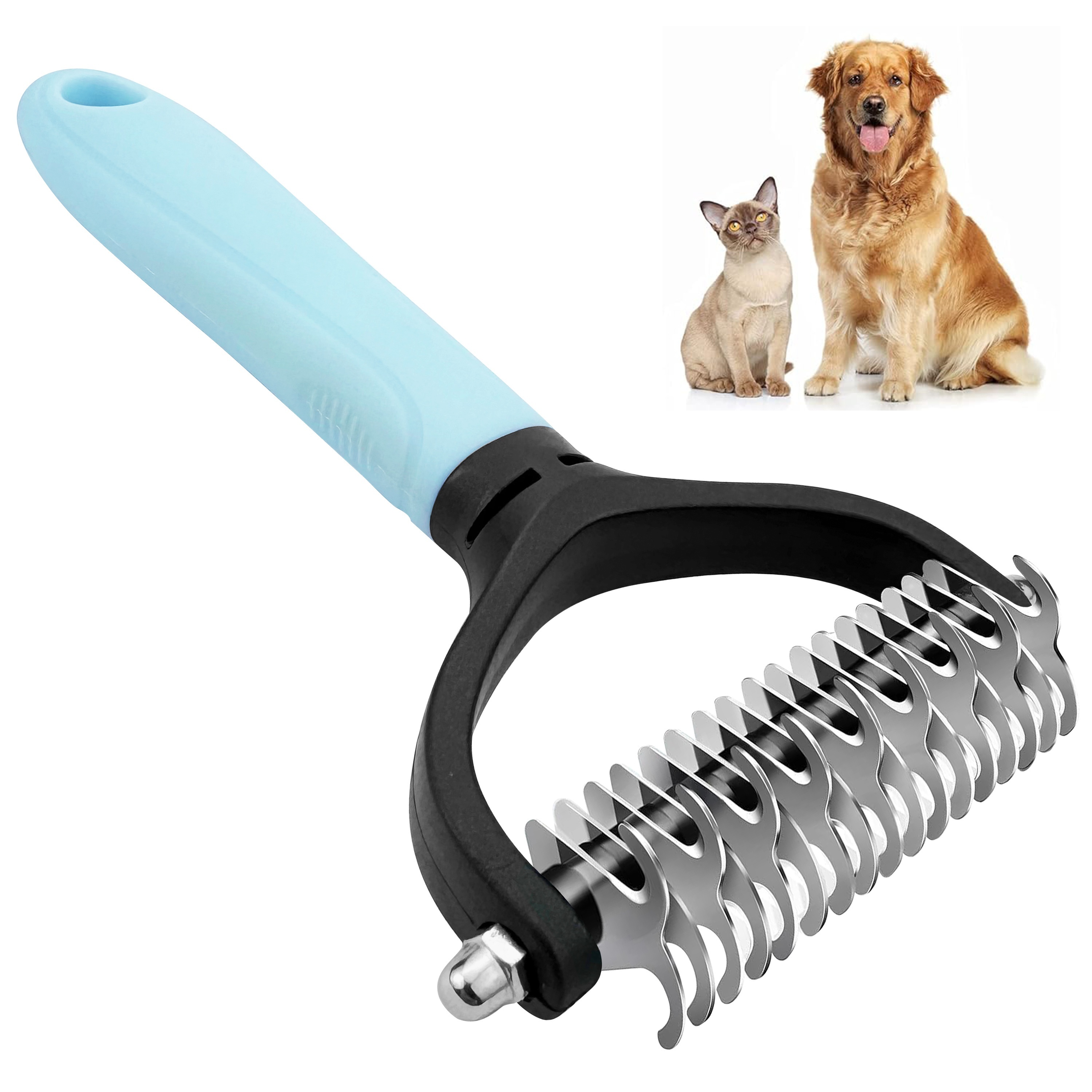 1pc Pet Grooming Tool, Stainless Steel Dematting Comb, Detangling Rake With Non-slip Handle, Gentle Deshedding Brush For Dogs And Cats, Effective For Long And Thick Coats
1pc Pet Grooming Tool, Stainless Steel Dematting Comb, Detangling Rake With Non-slip Handle, Gentle Deshedding Brush For Dogs And Cats, Effective For Long And Thick Coats