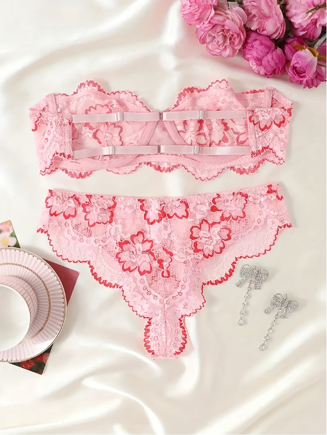 4bc81077 19a5 481a 866b 7b7784a01525 Women'S Lace Sheer Bralette And Panties Set, Underwire Push-Up Design with Sexy Hollow-Out Patterns, Detachable And Adjustable Straps for Two Ways of Wearing, Suitable for Daily Layering Or Vacation Outfits, 2pcs Set