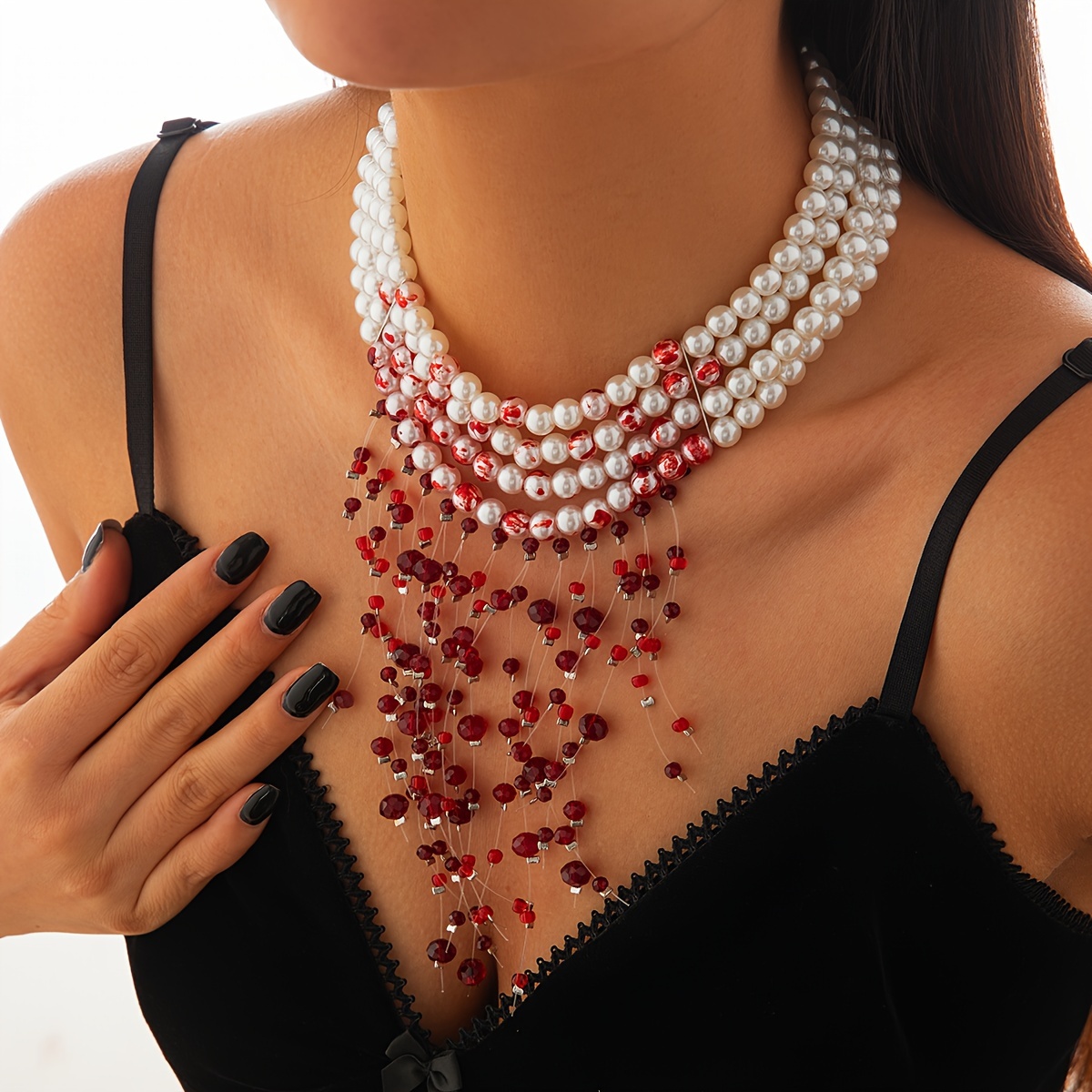 Vintage Hip Hop Multi-layered Beaded Choker With Dangling Blood-drop Fringe, Unisex Fashion Statement Necklace For Party Festivals, Daily Wear, No Mosaic, All Seasons
Vintage Hip Hop Multi-layered Beaded Choker With Dangling Blood-drop Fringe, Unisex Fashion Statement Necklace For Party Festivals, Daily Wear, No Mosaic, All Seasons