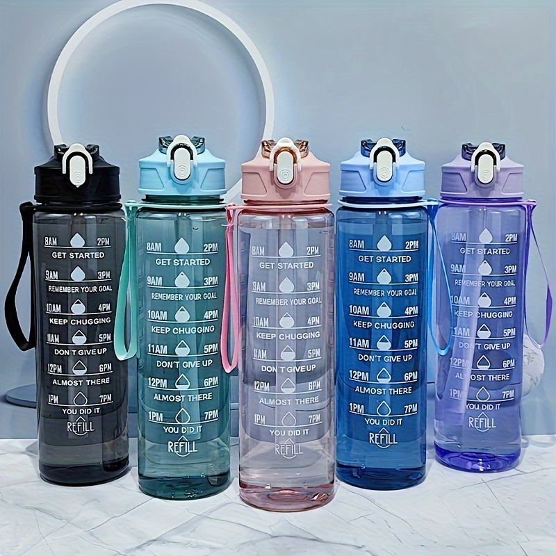 1pc 30.43oz/900ml Motivational Sports Water Bottle With Time Marker, Leak Proof Plastic Portable Large Capacity Drinkware With Strap For Outdoor, Gym, Fitness, Travel
1pc 30.43oz/900ml Motivational Sports Water Bottle With Time Marker, Leak Proof Plastic Portable Large Capacity Drinkware With Strap For Outdoor, Gym, Fitness, Travel