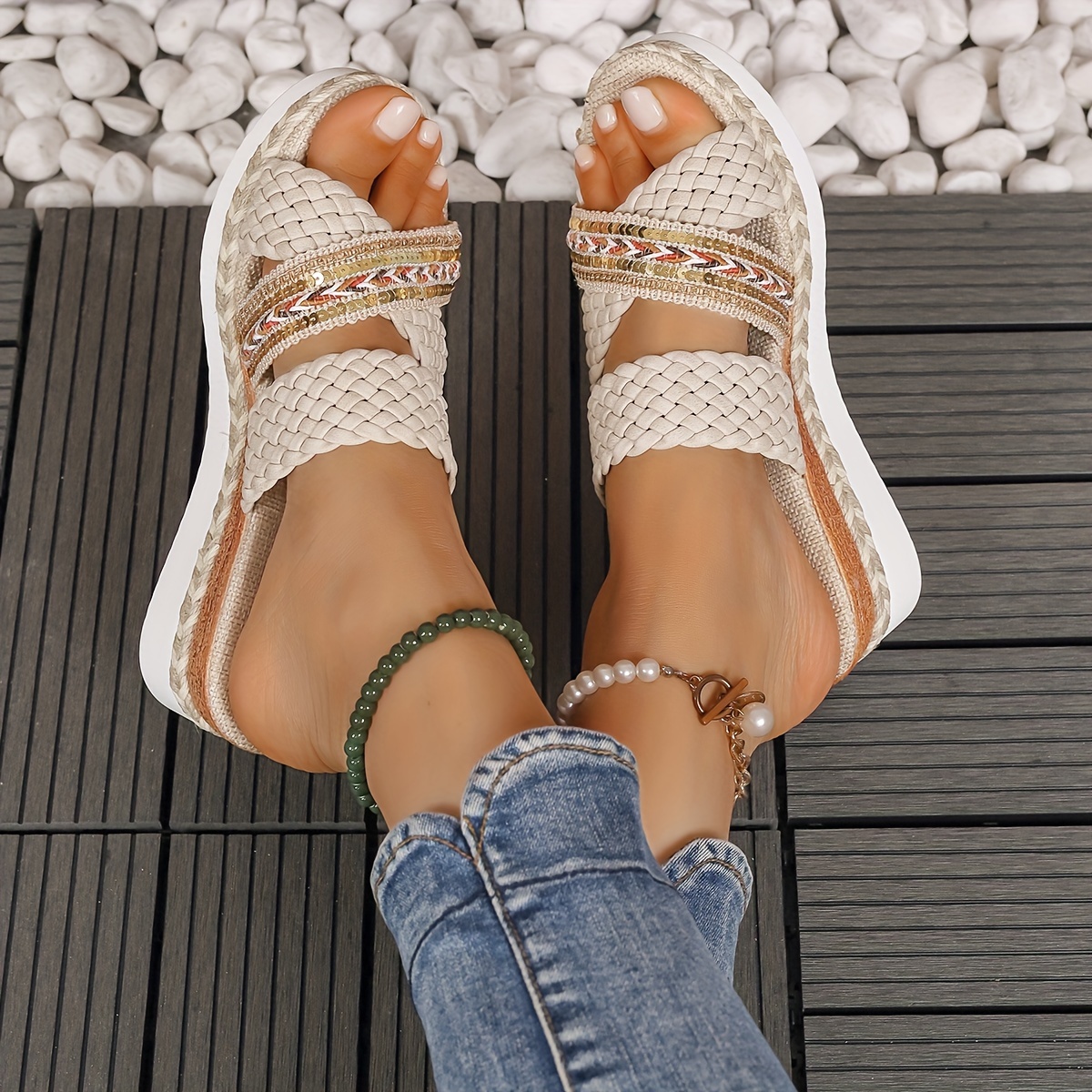 Women's Platform Summer Sandals, Casual Slip On Braided Walking Shoes, Comfort Wedge Vacation Shoes
Women's Platform Summer Sandals, Casual Slip On Braided Walking Shoes, Comfort Wedge Vacation Shoes