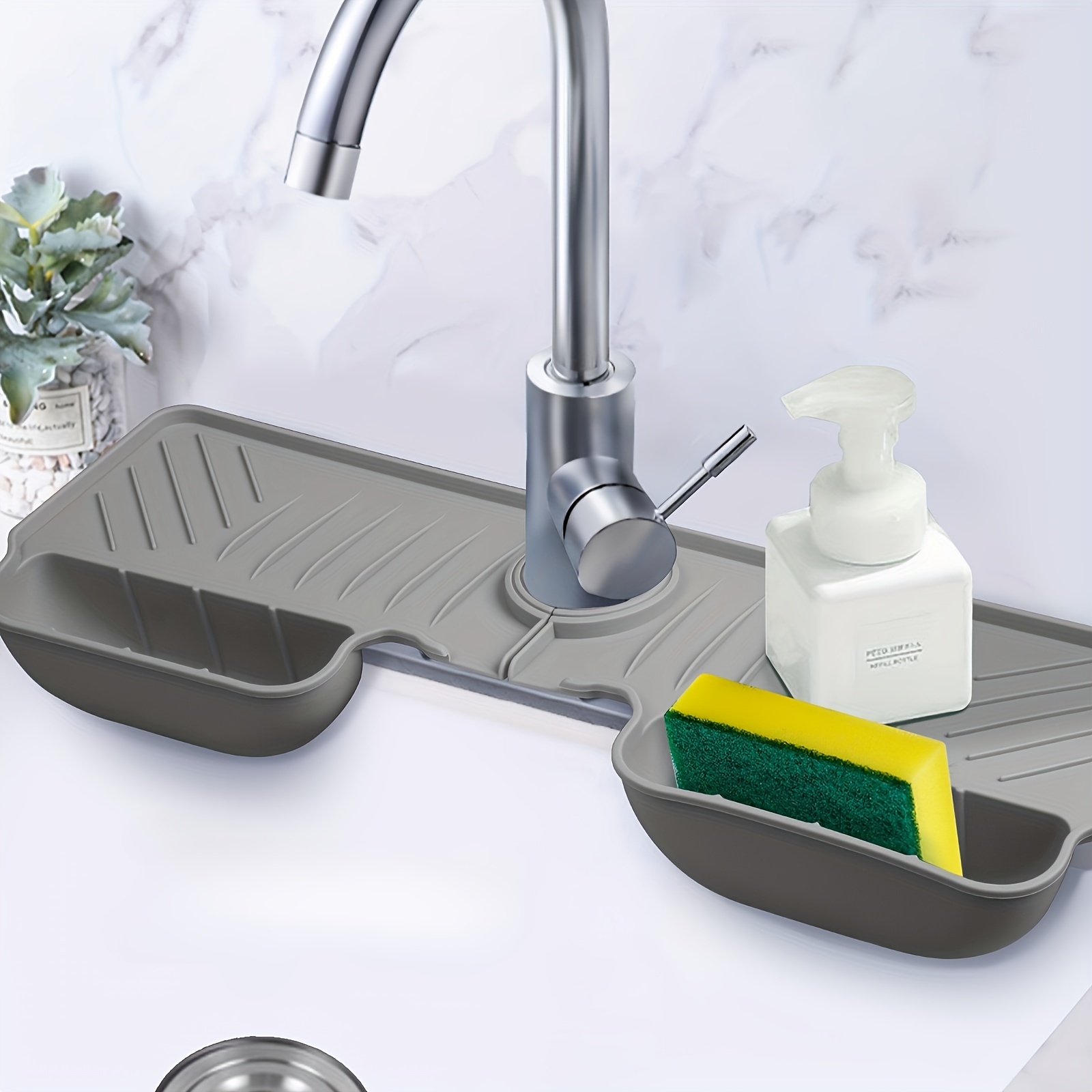 1pc Easy-clean Silicone Sink Organizer With Guard - , Reusable, Double For Kitchen & Bathroom, Fits Over Sink, Gray, Bathroom Sink Organizer
1pc Easy-clean Silicone Sink Organizer With Guard - , Reusable, Double For Kitchen & Bathroom, Fits Over Sink, Gray, Bathroom Sink Organizer