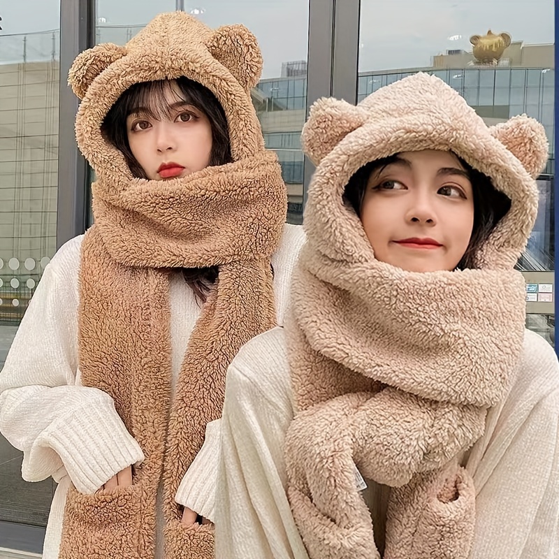 Adult Cute Bear Plush Thickened 3-in-1 Windproof Ear Protection Scarf Cap, Polyester Material, Hand Wash Care, Non-elastic, Unique Other Hat Design, Woven , Featherless
Adult Cute Bear Plush Thickened 3-in-1 Windproof Ear Protection Scarf Cap, Polyester Material, Hand Wash Care, Non-elastic, Unique Other Hat Design, Woven , Featherless