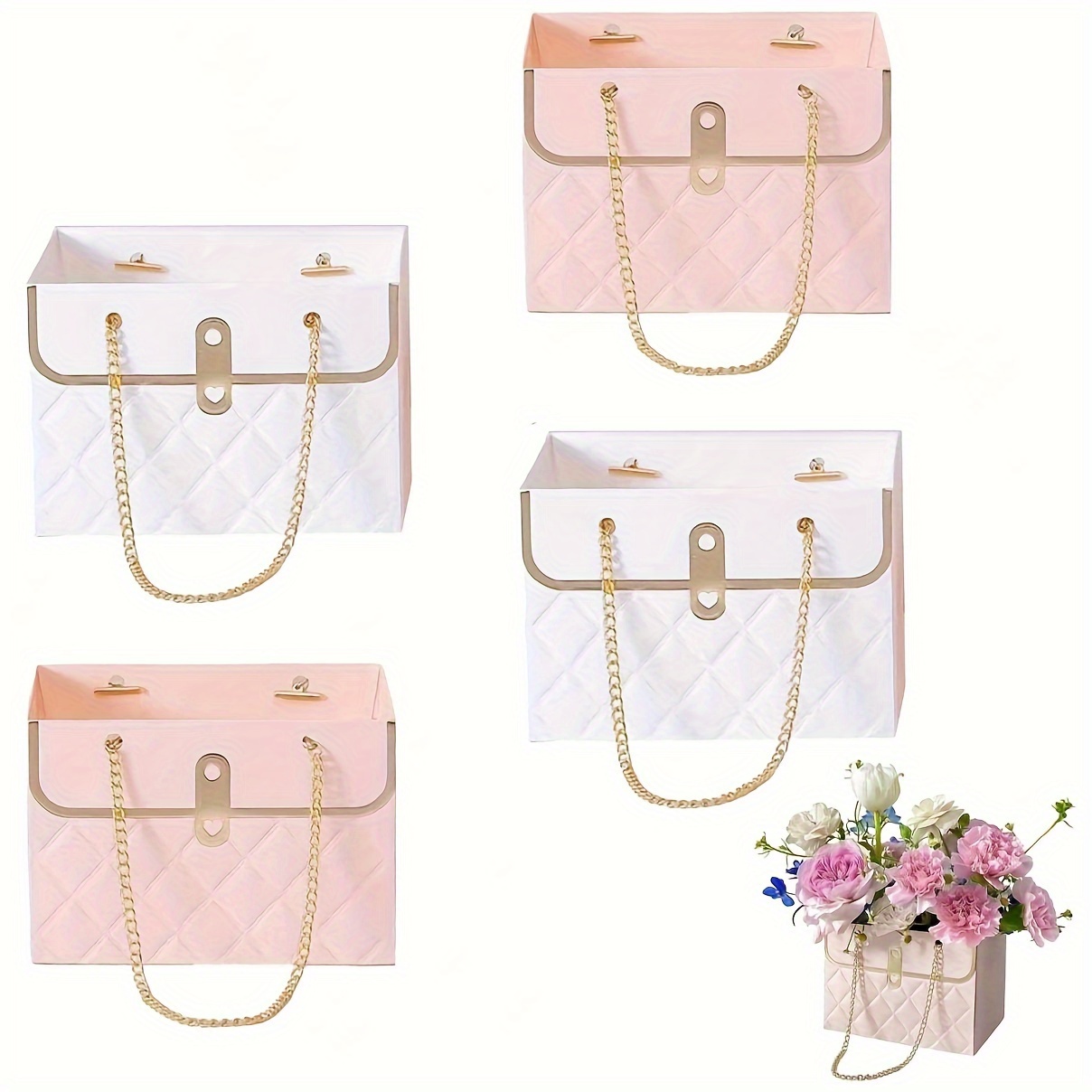 4pcs Flower Paper Gift Box, Wedding Bouquet Storage Bucket Florist Handbag With Metal Chain Flower Boxes Gift Wrap Bag For Wedding Birthday Baby Shower Festivals Party, Gift Wrap Storage
4pcs Flower Paper Gift Box, Wedding Bouquet Storage Bucket Florist Handbag With Metal Chain Flower Boxes Gift Wrap Bag For Wedding Birthday Baby Shower Festivals Party, Gift Wrap Storage