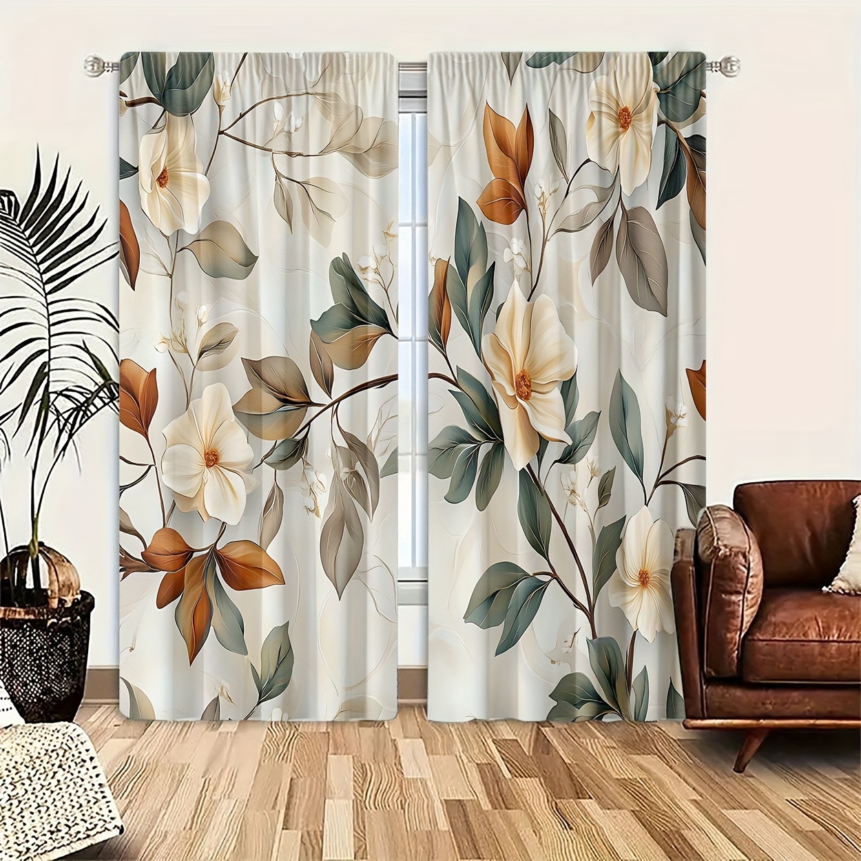 2pcs Leaf & Floral Print Curtains - Light Filtering, Rod For Bedroom, Living Room, Office Decor - Machine Washable Polyester
2pcs Leaf & Floral Print Curtains - Light Filtering, Rod For Bedroom, Living Room, Office Decor - Machine Washable Polyester