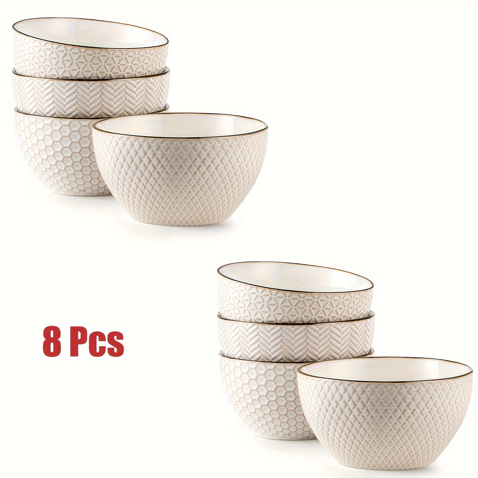 8 Pcs 26 Oz Ceramic Cereal Bowls Set - White Embossed Soup Bowl - 6 Inch Stoneware Kitchen Bowl For Oatmeal Salad Dessert Rice - Microwave Dishwasher Oven Safe
8 Pcs 26 Oz Ceramic Cereal Bowls Set - White Embossed Soup Bowl - 6 Inch Stoneware Kitchen Bowl For Oatmeal Salad Dessert Rice - Microwave Dishwasher Oven Safe