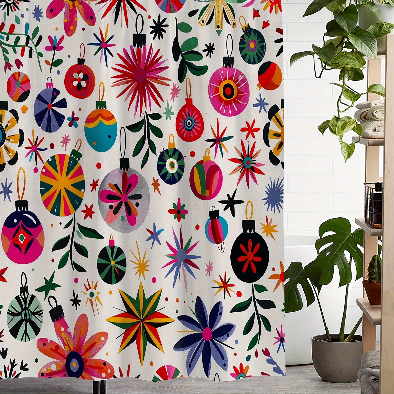 Vintage Christmas Floral And Bauble Print Waterproof Shower Curtain With 12 Hooks, Polyester Arts Themed Fabric, Water-resistant With Woven Weave, Machine Washable Curtain With Accessory Hook
Vintage Christmas Floral And Bauble Print Waterproof Shower Curtain With 12 Hooks, Polyester Arts Themed Fabric, Water-resistant With Woven Weave, Machine Washable Curtain With Accessory Hook