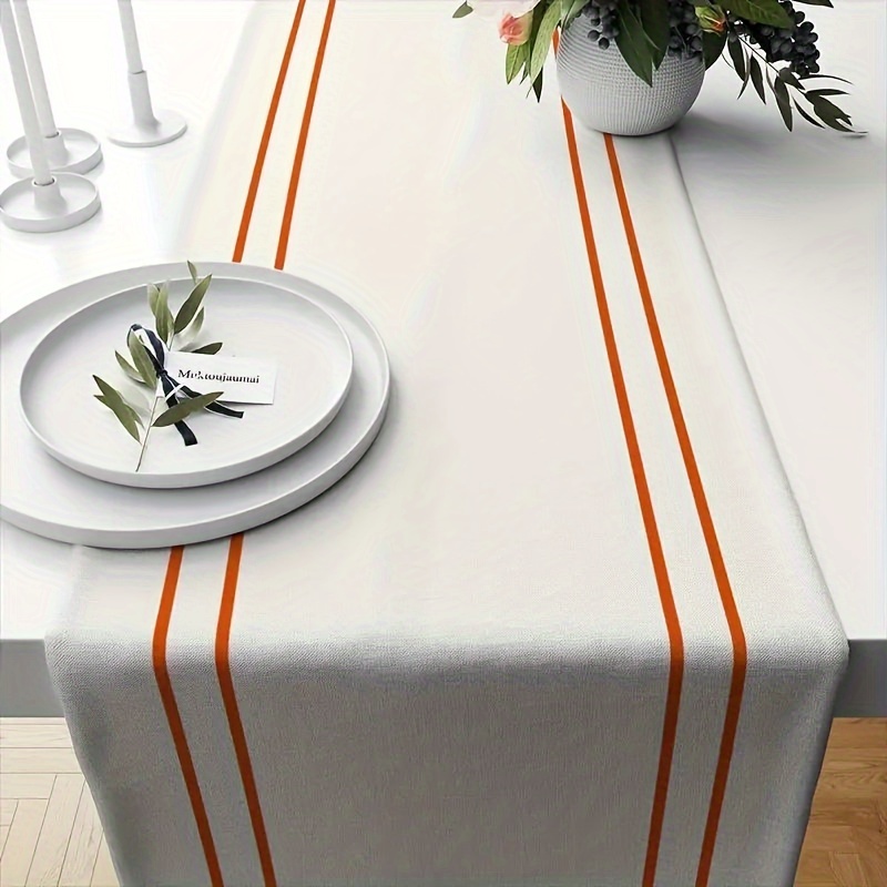 Thanksgiving Table Runner - Polyester Woven Rectangular Table Linen With Orange Stripes For Dining Decor, Home And Kitchen - 1 Piece
Thanksgiving Table Runner - Polyester Woven Rectangular Table Linen With Orange Stripes For Dining Decor, Home And Kitchen - 1 Piece