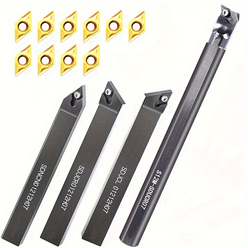 14-piece Carbide Turning Tool Set - 4pcs 1/2" Shank Threading Boring With 10pcs Dcmt070204 Indexable Inserts For Mechanics & Manufacturing, Required
14-piece Carbide Turning Tool Set - 4pcs 1/2" Shank Threading Boring With 10pcs Dcmt070204 Indexable Inserts For Mechanics & Manufacturing, Required