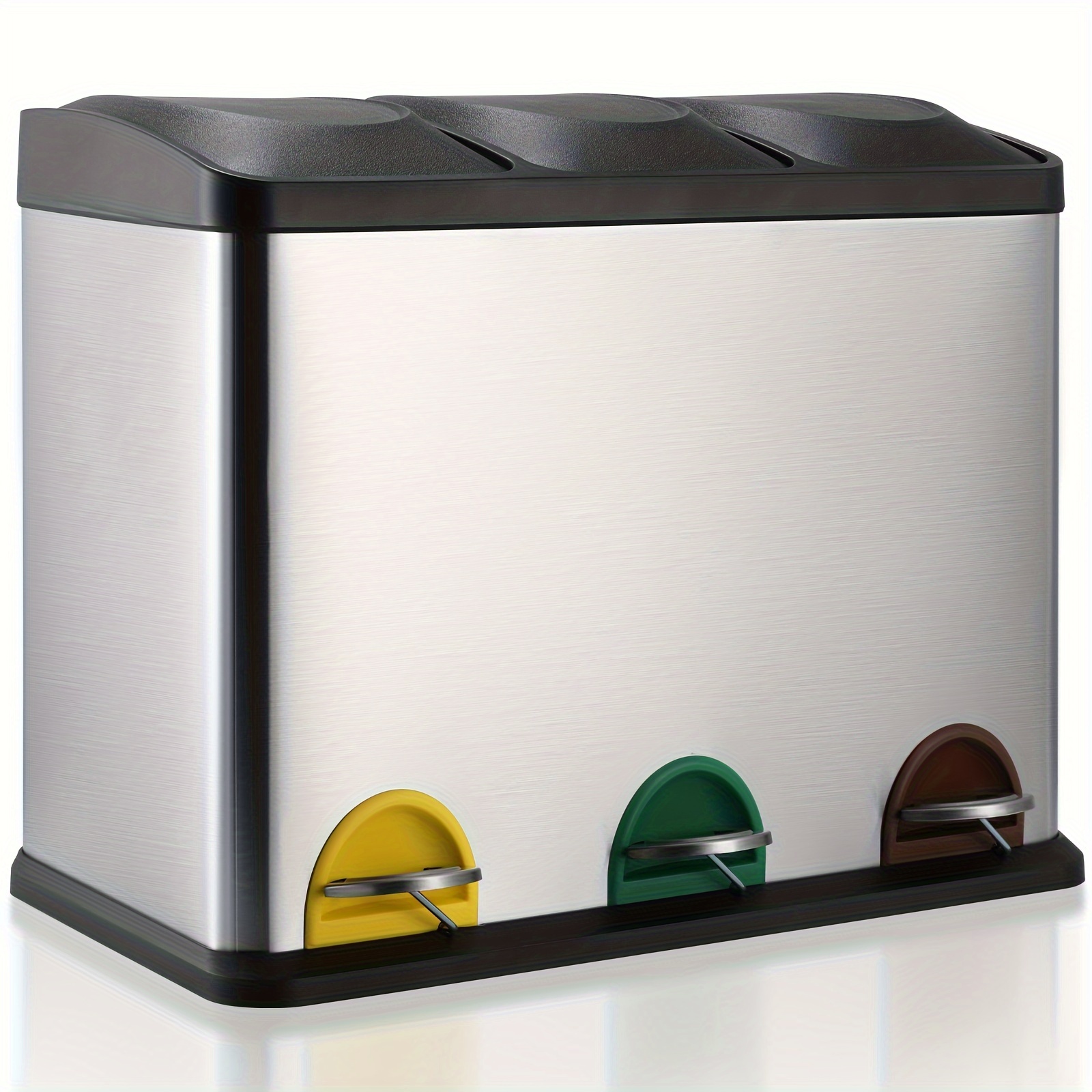 3-compartment Trash Can, 3 15l Waste Sorting Systems, 45 Liter Kitchen Trash Can, Large Stainless Steel Trash Can With Lid, Detachable Inner Trash Can
3-compartment Trash Can, 3 15l Waste Sorting Systems, 45 Liter Kitchen Trash Can, Large Stainless Steel Trash Can With Lid, Detachable Inner Trash Can