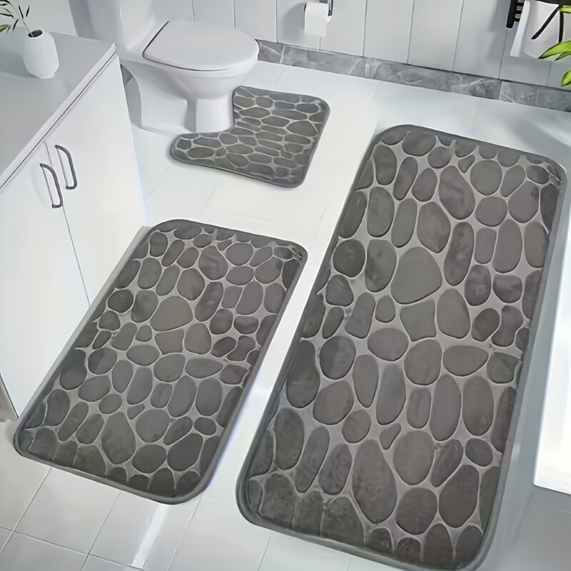 3pcs Pebble Pattern Bathroom Mat Set - Quick Dry, Absorbent & Non-slip U-shaped Contour Mats For Home & Hotel Bathtubs, Memory Foam Knit Polyester
3pcs Pebble Pattern Bathroom Mat Set - Quick Dry, Absorbent & Non-slip U-shaped Contour Mats For Home & Hotel Bathtubs, Memory Foam Knit Polyester