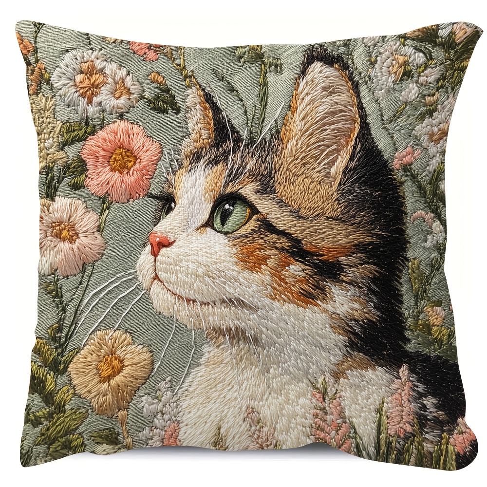 1pc Bohemian Style Polyester Embroidered Cat Pillow Cover, Double-sided , Machine Washable, Zipper Closure, 18x18 Inches, Decorative Throw For Living Room & Bedroom
1pc Bohemian Style Polyester Embroidered Cat Pillow Cover, Double-sided , Machine Washable, Zipper Closure, 18x18 Inches, Decorative Throw For Living Room & Bedroom