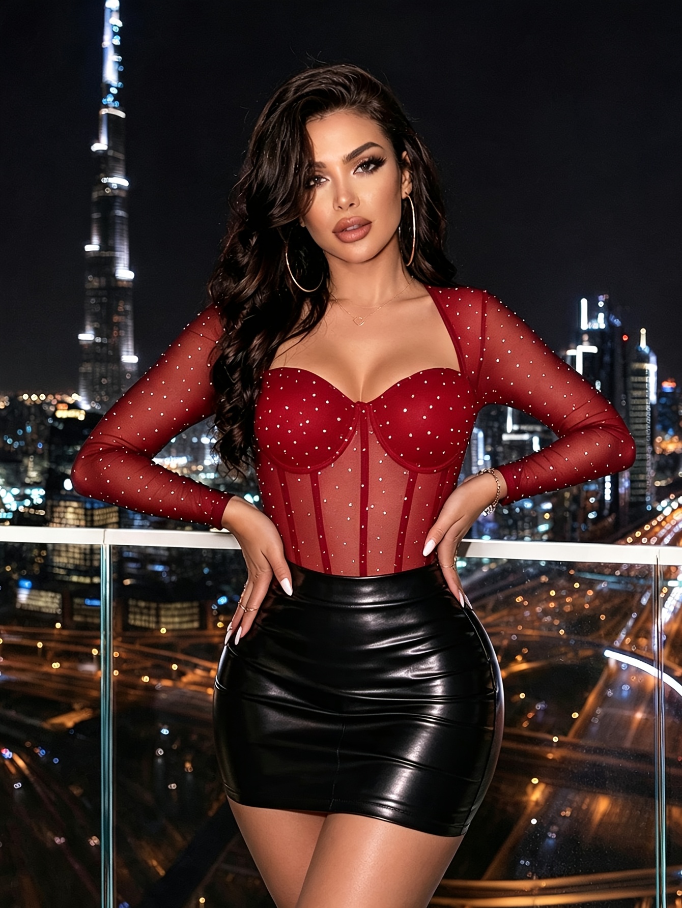 58f1e80d fb57 43ec 9568 cec3bf4dd9b7 Women's Party Bodysuit, Sequined Mesh Long Sleeve Bodysuit with Heart-Shaped Neckline, Underwire, Boning, and Corset Waist Cinching Shapewear Nightclub Top, Y2K Starlight Sequin Sheer Bodysuit. Suitable for Nightclub Dancing, Bar Parties