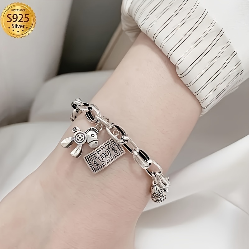 Sterling Silvery Bracelet With Vintage 'wealth Comes' Design, Cute Horse & Coin Charms - Perfect Gift For Her
Sterling Silvery Bracelet With Vintage 'wealth Comes' Design, Cute Horse & Coin Charms - Perfect Gift For Her