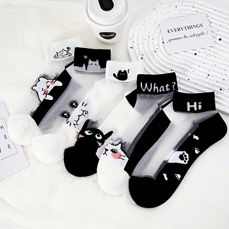 5 Pairs Women's Cat Pattern Knit Polyester Socks, Floral Short Ankle Socks With Spandex, Hand Washable, 95% Polyester 5% Spandex, 120g/m² Fabric Weight
5 Pairs Women's Cat Pattern Knit Polyester Socks, Floral Short Ankle Socks With Spandex, Hand Washable, 95% Polyester 5% Spandex, 120g/m² Fabric Weight