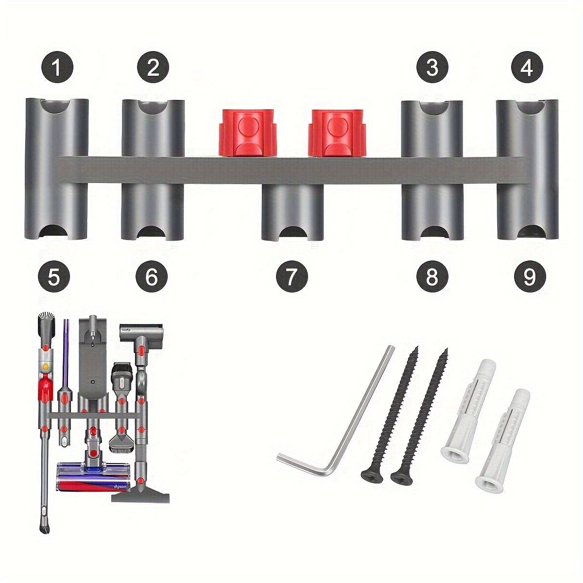 Accessory Holder For V7, V8, V10, V11, V15 Vacuum Cleaner Attachments, Wall Mount Organizer, No-drill Storage Rack, Durable Plastic Material
Accessory Holder For V7, V8, V10, V11, V15 Vacuum Cleaner Attachments, Wall Mount Organizer, No-drill Storage Rack, Durable Plastic Material