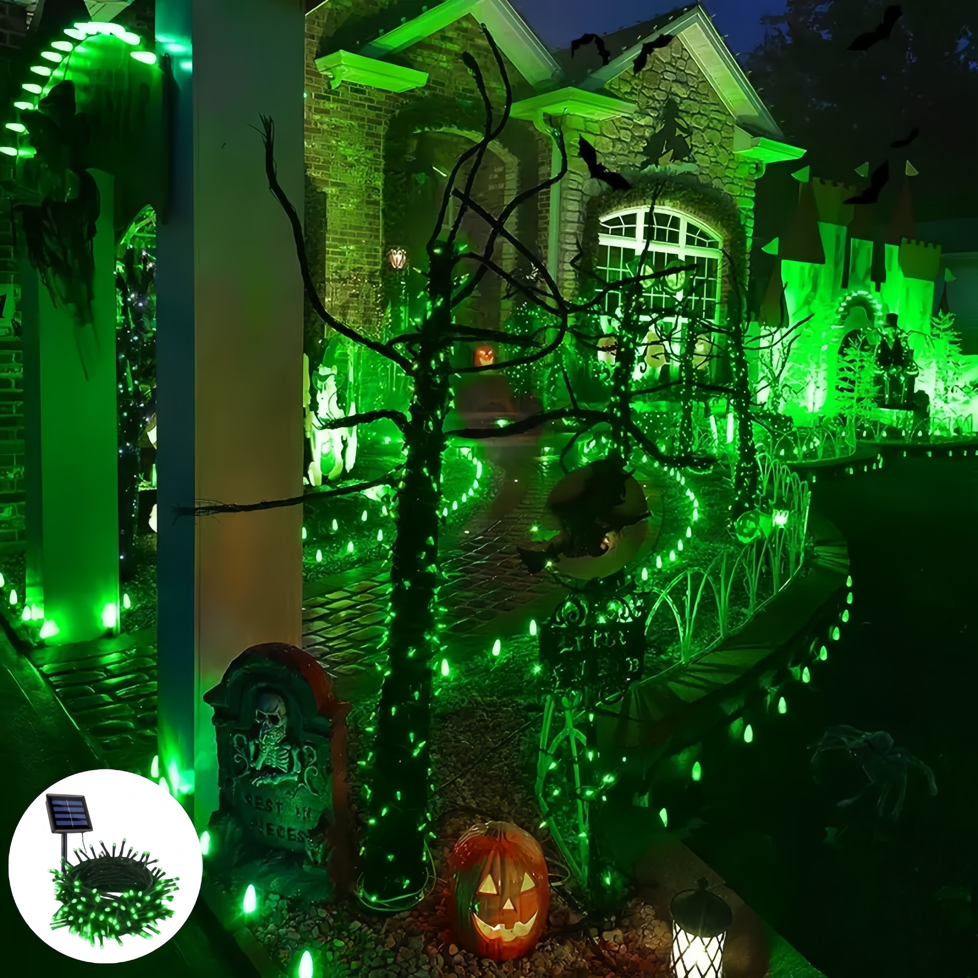 1pc Solar Powered Green String Lights, 39.37ft/12m 100 Led, 8 Lighting Modes, Waterproof Outdoor Decoration For Halloween, Garden, Party, Holiday
1pc Solar Powered Green String Lights, 39.37ft/12m 100 Led, 8 Lighting Modes, Waterproof Outdoor Decoration For Halloween, Garden, Party, Holiday