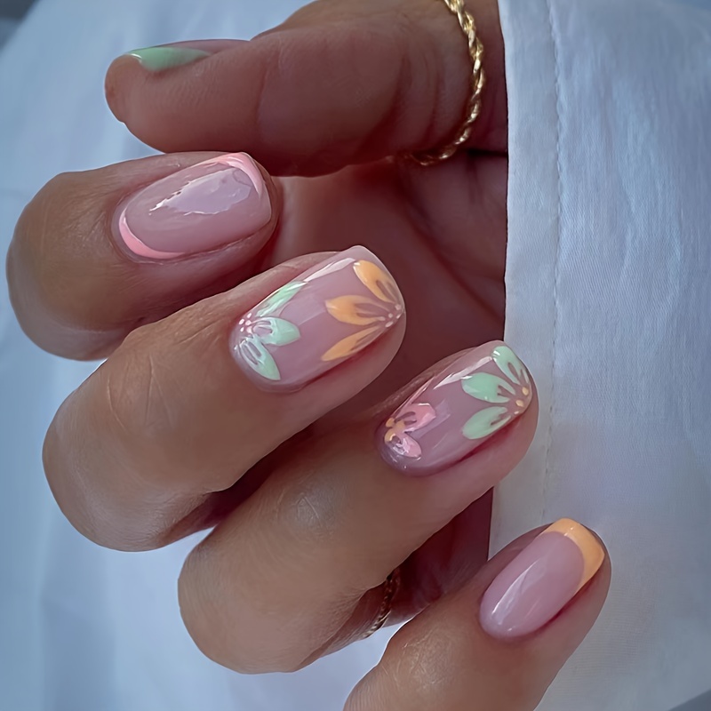 24pcs Short Square Press On Nails, Spring Flower Fake Nails, Full Cover False Nails For Women And Girls
24pcs Short Square Press On Nails, Spring Flower Fake Nails, Full Cover False Nails For Women And Girls