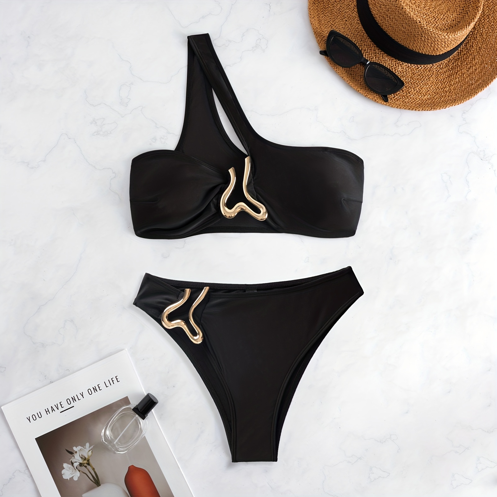 5d88c5c7 7b4c 42f2 a823 c306f0d6c605 2026 New Cross-Border European And American Sexy Fashion Metal Jewelry One-Shoulder Women'S Split Swimsuit