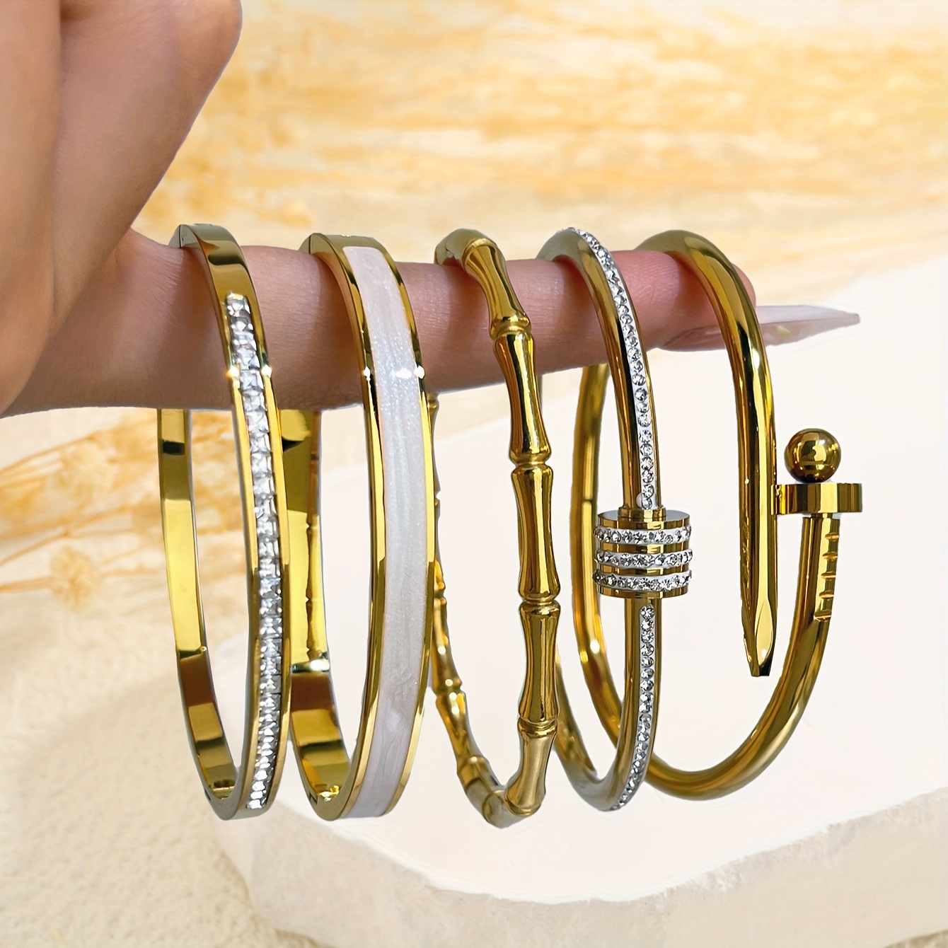 5pcs Elegant Stainless Steel Bracelet Set With Accents, Fashionable Jewelry Combo For All , Light Luxury,
5pcs Elegant Stainless Steel Bracelet Set With Accents, Fashionable Jewelry Combo For All , Light Luxury,