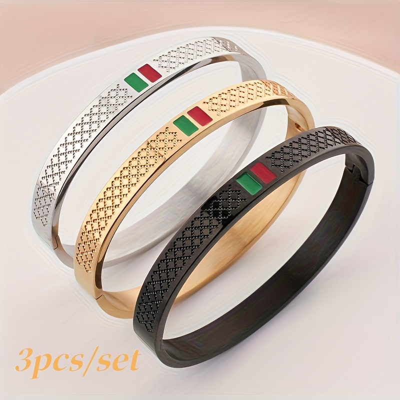 3 Pieces/set Of Elegant And Fashionable Stainless Steel Red And Green Striped Women's Bracelet Accessories, Casual, Fashionable And Versatile Accessories
3 Pieces/set Of Elegant And Fashionable Stainless Steel Red And Green Striped Women's Bracelet Accessories, Casual, Fashionable And Versatile Accessories