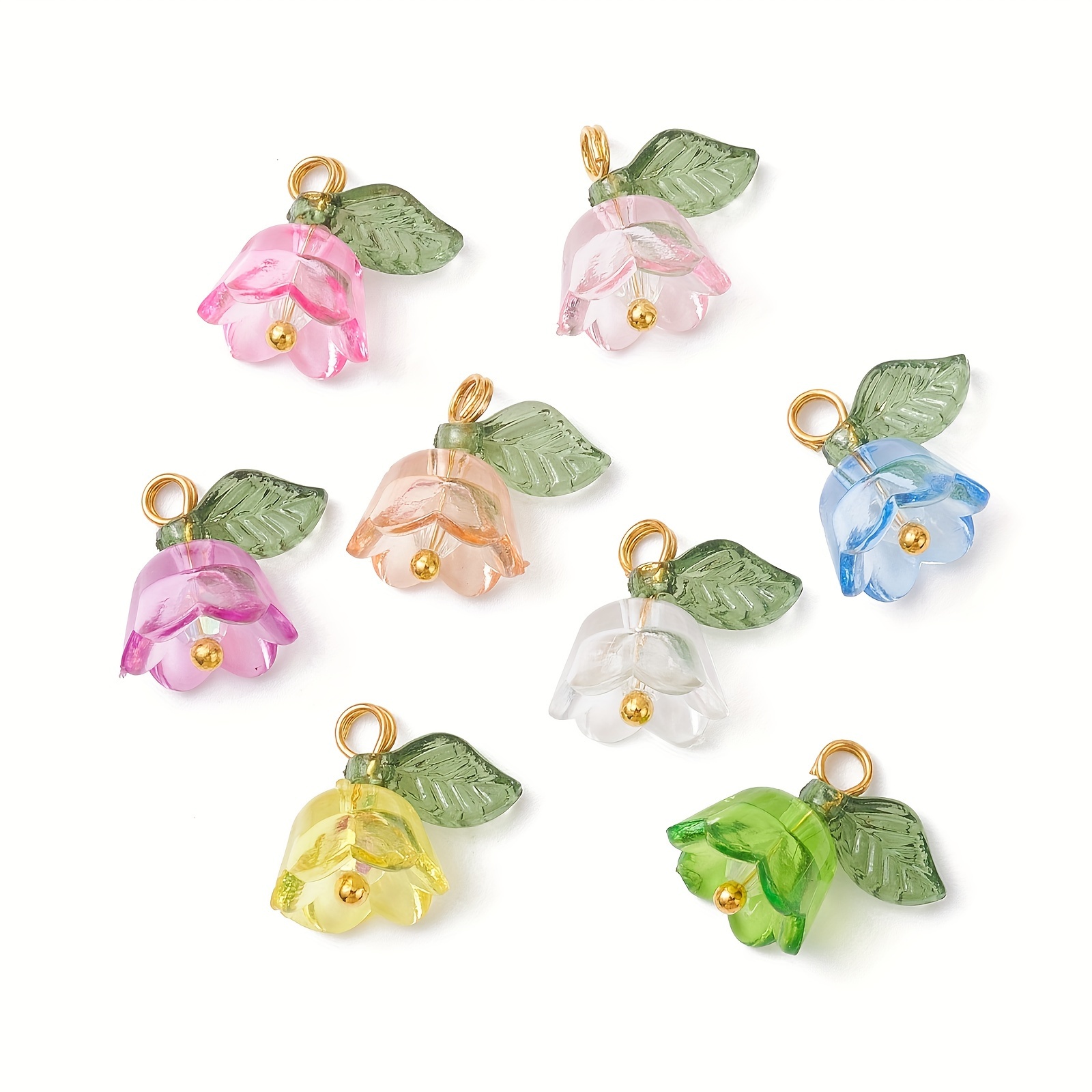 100pcs Transparent Acrylic Beads Pendants, With Brass Ball Head Pins, Tulip Flower, Mixed Color Flower Charms For Diy Jewelry Making
100pcs Transparent Acrylic Beads Pendants, With Brass Ball Head Pins, Tulip Flower, Mixed Color Flower Charms For Diy Jewelry Making