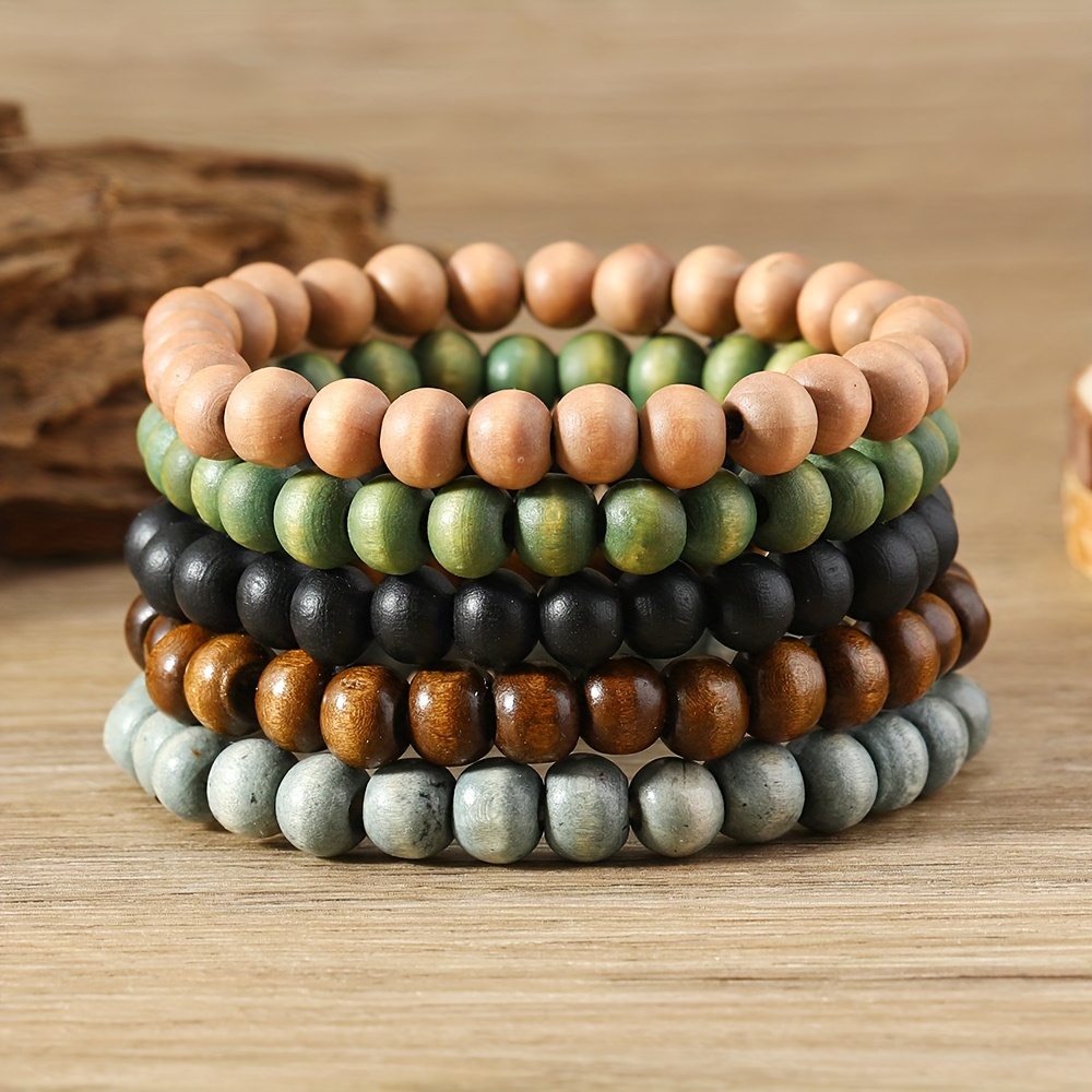 Boho Style Set Of 5 Unisex Wooden Bead Bracelets, Fashionable Multicolor Stackable Stretchy Beaded Bracelets For Men And Women, , No Metal - Jewelry Accessories
Boho Style Set Of 5 Unisex Wooden Bead Bracelets, Fashionable Multicolor Stackable Stretchy Beaded Bracelets For Men And Women, , No Metal - Jewelry Accessories
