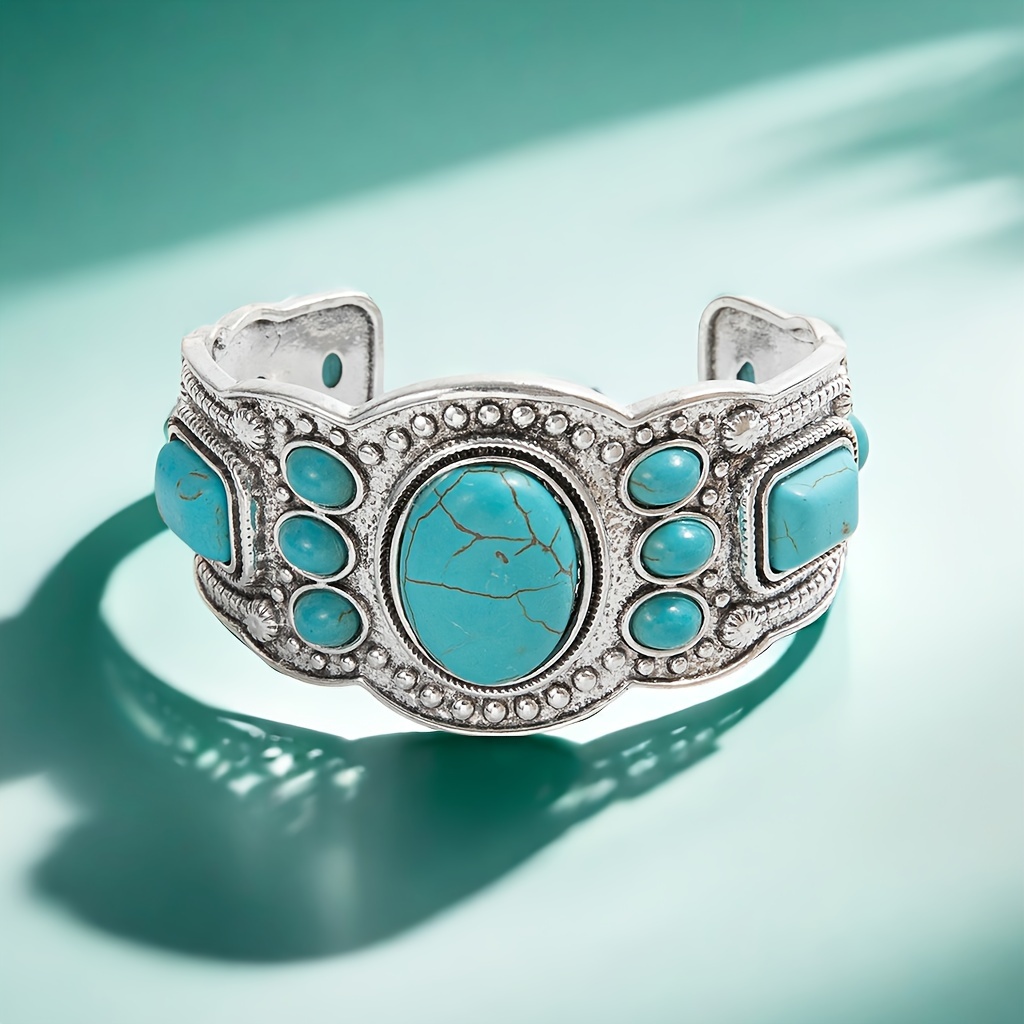 Bohemian Style Adjustable Cuff Bangle For Women, Turquoise Stone Accents, Beach Vacation Fashion Accessory, Decor
Bohemian Style Adjustable Cuff Bangle For Women, Turquoise Stone Accents, Beach Vacation Fashion Accessory, Decor