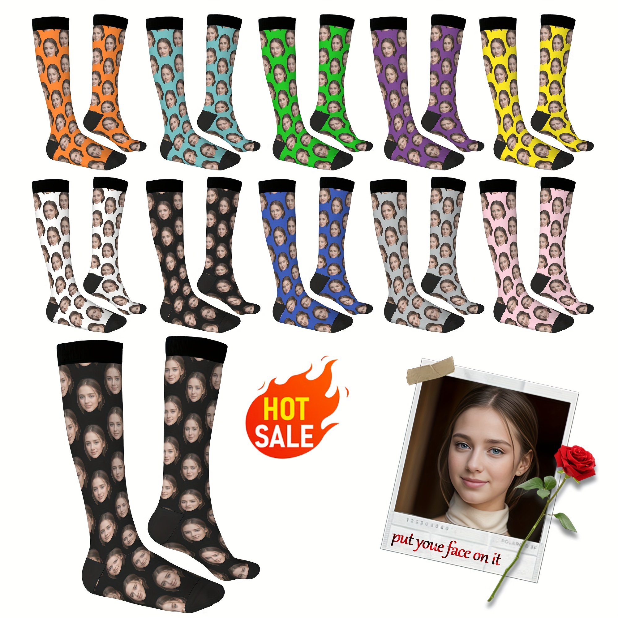 Custom Face Socks, Personalized Funny Gift Knee-high Socks With Photo Customized, Solid Color Background, Novelty Trendy Party Present Socks For Men Women
Custom Face Socks, Personalized Funny Gift Knee-high Socks With Photo Customized, Solid Color Background, Novelty Trendy Party Present Socks For Men Women