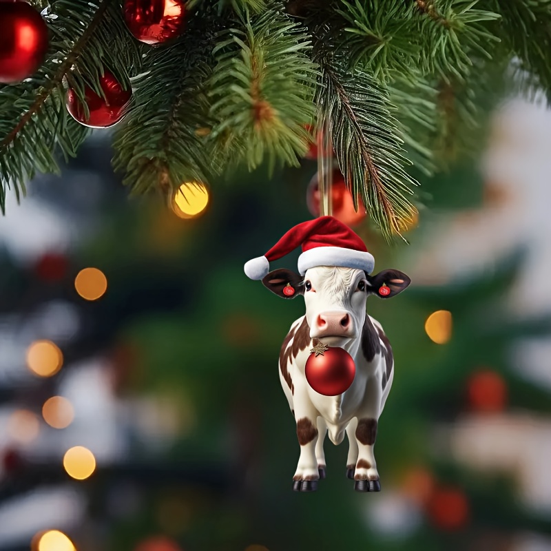 Christmas Tree Decoration - 1pc Acrylic Cow Ornament With Santa Hat, Flat No-power Hanging Charm For Home, Car & Backpack Decor
Christmas Tree Decoration - 1pc Acrylic Cow Ornament With Santa Hat, Flat No-power Hanging Charm For Home, Car & Backpack Decor