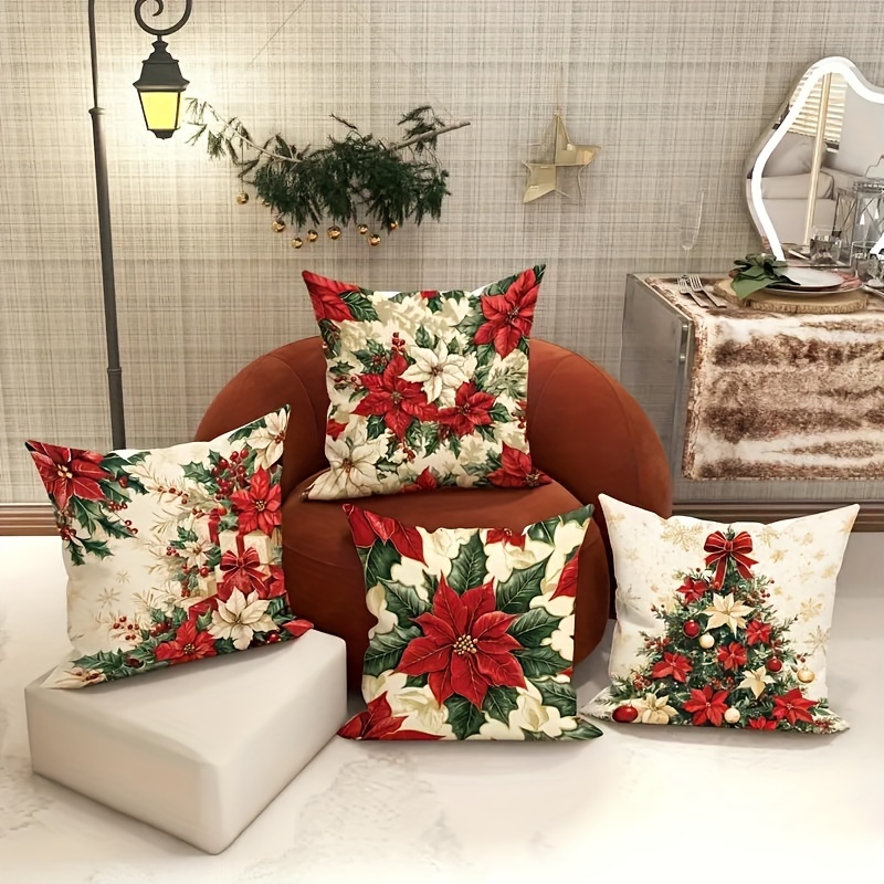 4-pack Vintage Poinsettia Cushion Covers, Floral & Christmas , Soft Decorative Zippered Pillowcases For Sofa & Living Room, Machine Washable, Polyester - No Inserts
4-pack Vintage Poinsettia Cushion Covers, Floral & Christmas , Soft Decorative Zippered Pillowcases For Sofa & Living Room, Machine Washable, Polyester - No Inserts