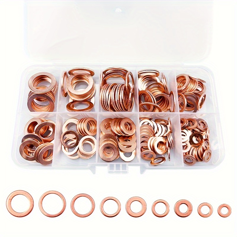 100/200pcs Copper Washer Gasket Nut And Bolt Set Flat Ring Seal Assortment Kit With Box//m8/m10/m12/m14 For Sump Plugs
100/200pcs Copper Washer Gasket Nut And Bolt Set Flat Ring Seal Assortment Kit With Box//m8/m10/m12/m14 For Sump Plugs