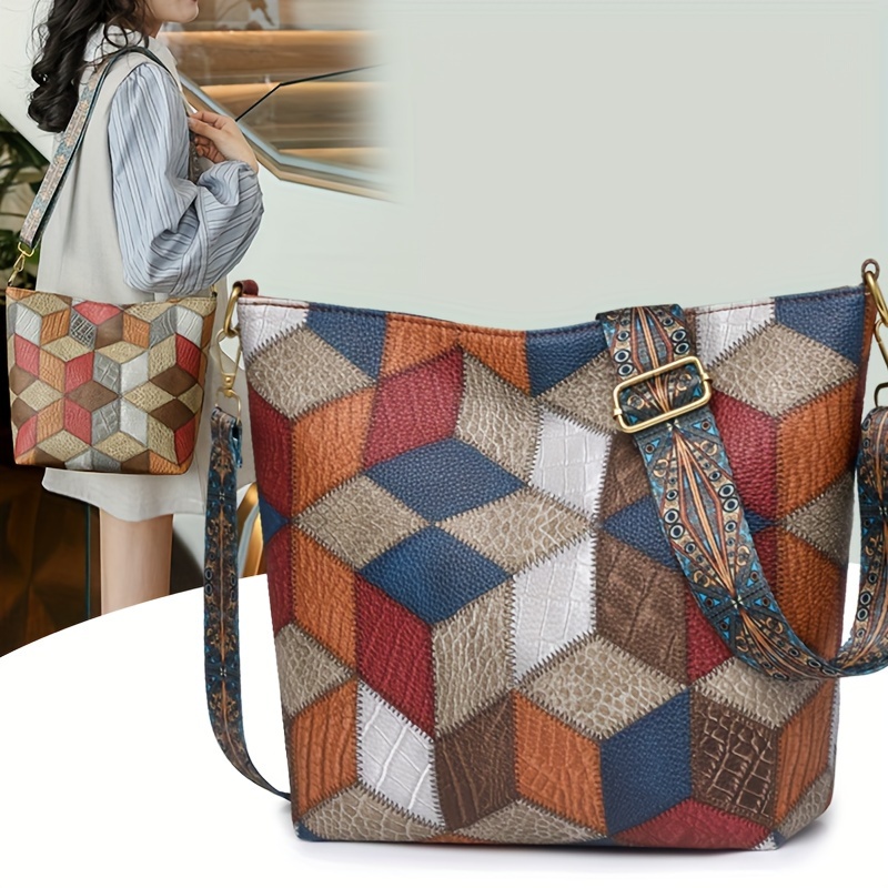 Elegant Patchwork Large Capacity Shoulder Bag, Pu Leather Bag With Multicolor 3d Pattern, Versatile Tote For Daily Commuter Work
Elegant Patchwork Large Capacity Shoulder Bag, Pu Leather Bag With Multicolor 3d Pattern, Versatile Tote For Daily Commuter Work