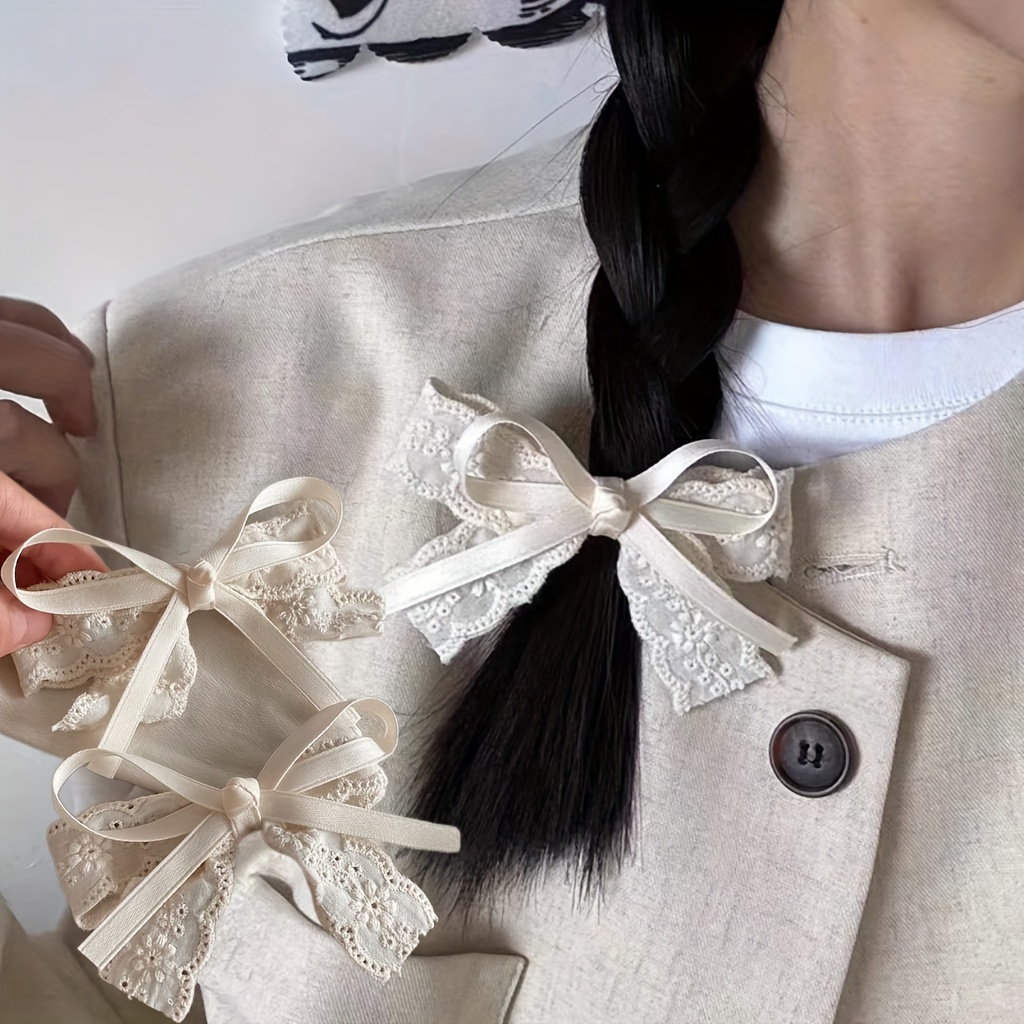 1/2/4pcs Elegant Flower Embroidered Bow Hair Clips - Boho Chic Side Bangs & For Women, Creamy White With Black Ribbon Bows, Wedding Hair Accessories
1/2/4pcs Elegant Flower Embroidered Bow Hair Clips - Boho Chic Side Bangs & For Women, Creamy White With Black Ribbon Bows, Wedding Hair Accessories