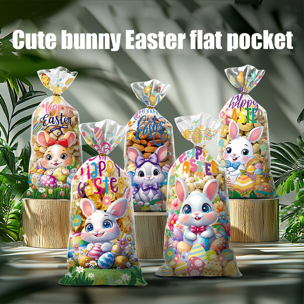 50pcs Easter Bunny Flat Drawstring Bags, Disposable Plastic Party Favor Treat Sacks, Water-resistant, With Golden Twist Ties For Gift Wrapping, Use
50pcs Easter Bunny Flat Drawstring Bags, Disposable Plastic Party Favor Treat Sacks, Water-resistant, With Golden Twist Ties For Gift Wrapping, Use