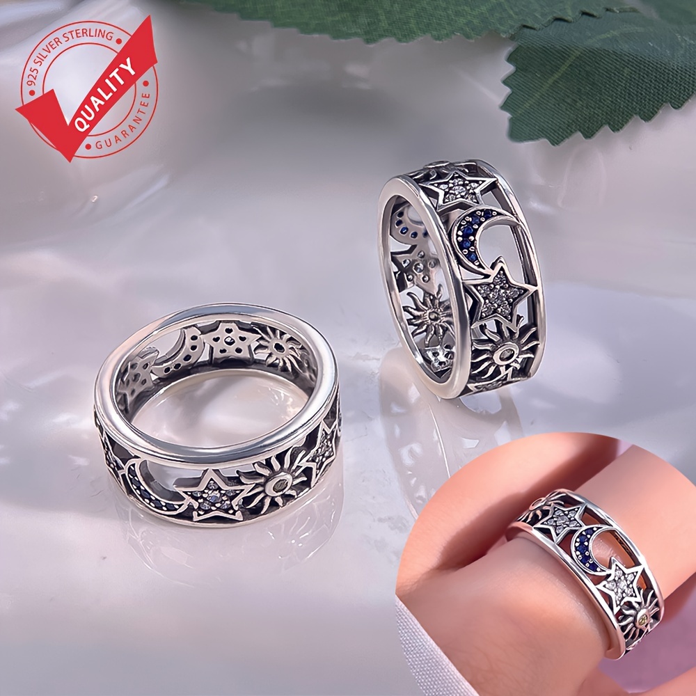 Sterling Silver S925 Women's Ring, 3.5g, Hollow Out Moon & , Vintage Bohemian Style, , Synthetic Cubic Zirconia Accents, & Gift, Ideal For Christmas, Accessory
Sterling Silver S925 Women's Ring, 3.5g, Hollow Out Moon & , Vintage Bohemian Style, , Synthetic Cubic Zirconia Accents, & Gift, Ideal For Christmas, Accessory