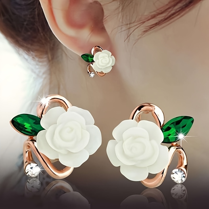 Elegant Rose Flower Stud Earrings With Sparkling Rhinestones - Chic Alloy & Resin Design For Women, Or Gifting
Elegant Rose Flower Stud Earrings With Sparkling Rhinestones - Chic Alloy & Resin Design For Women, Or Gifting