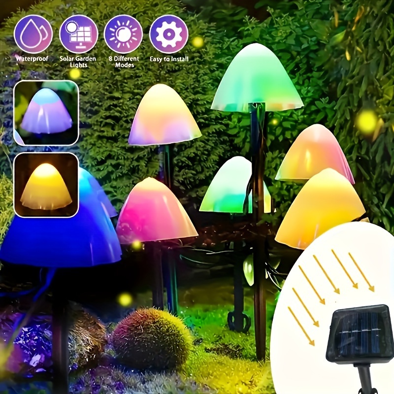 1set 10 Mushroom Solar Mushroom String Lights, Lawn Lights, Floor Plug-in Lights, Garden Decorative Lights
