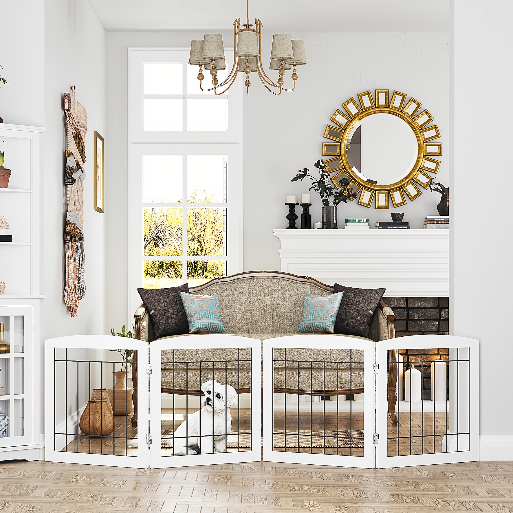 Dog Gate For The House Doorway Stairs Foldable Freestanding Indoor Pet Gate For Dogs Wooden Puppy Safety Fence 80" Wide 24" Height 4 Panels
Dog Gate For The House Doorway Stairs Foldable Freestanding Indoor Pet Gate For Dogs Wooden Puppy Safety Fence 80" Wide 24" Height 4 Panels