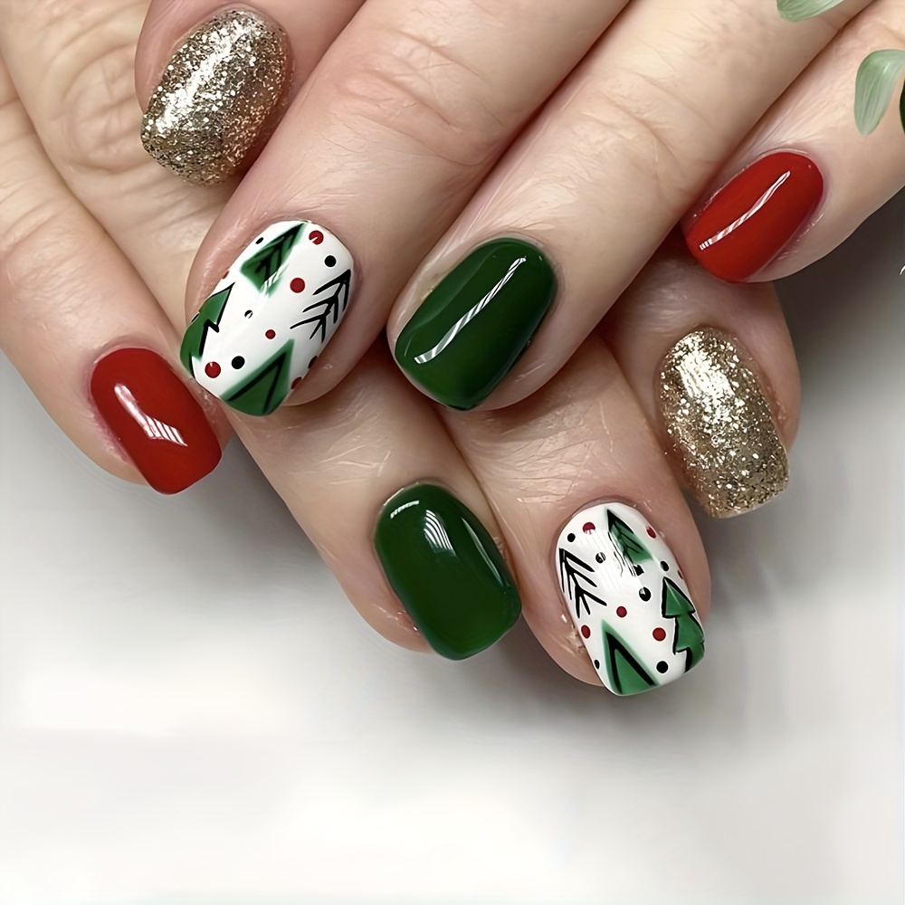 24pcs Christmas Press-on Nails Set - Short Square, Green & Golden With , Reusable False Nails For Women, Best For Christmas
24pcs Christmas Press-on Nails Set - Short Square, Green & Golden With , Reusable False Nails For Women, Best For Christmas