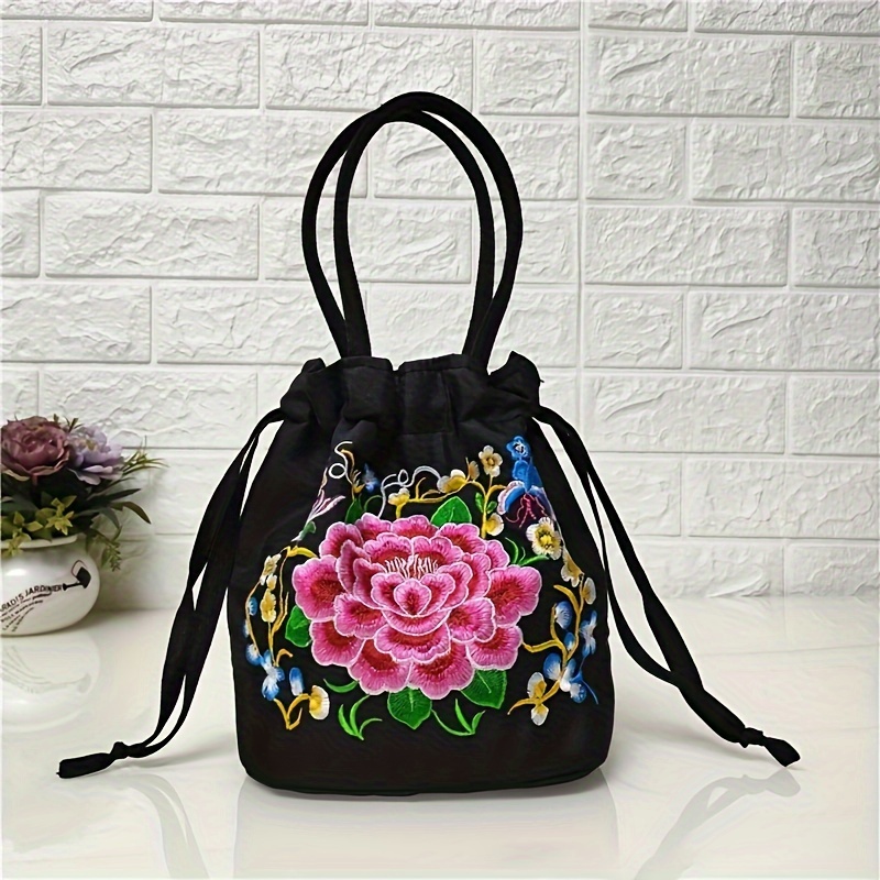 Chic Floral Embroidered Canvas Bucket Bag For Women - Lightweight, Drawstring Closure With Dual Handles, Nylon Material, Daily
Chic Floral Embroidered Canvas Bucket Bag For Women - Lightweight, Drawstring Closure With Dual Handles, Nylon Material, Daily