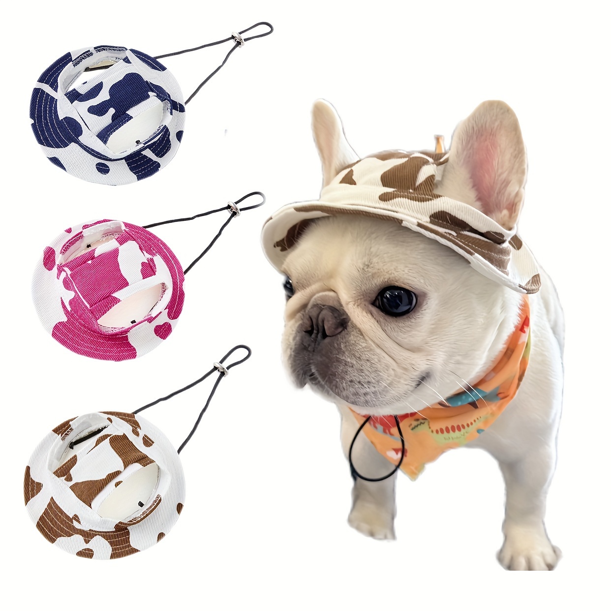 Cute Cow Print Sun Hat For Medium & Small Dogs, Adjustable Fishing Hat With Pullover & Tether - 100% Cotton Woven Breathable Pet Cap For All Seasons, Hand Wash - 1pc
Cute Cow Print Sun Hat For Medium & Small Dogs, Adjustable Fishing Hat With Pullover & Tether - 100% Cotton Woven Breathable Pet Cap For All Seasons, Hand Wash - 1pc