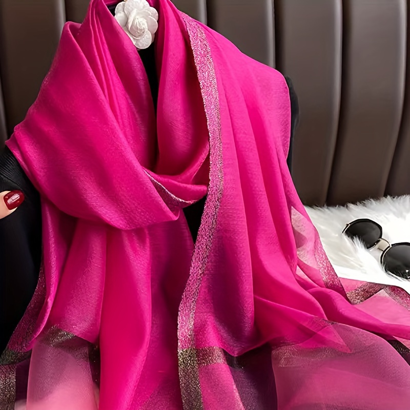 1pc Fuchsia Pink Scarf With Golden Trim, Spring/autumn Sun Protection Warm Shawl, Versatile Casual Adult Daily Wear Wrap
1pc Fuchsia Pink Scarf With Golden Trim, Spring/autumn Sun Protection Warm Shawl, Versatile Casual Adult Daily Wear Wrap