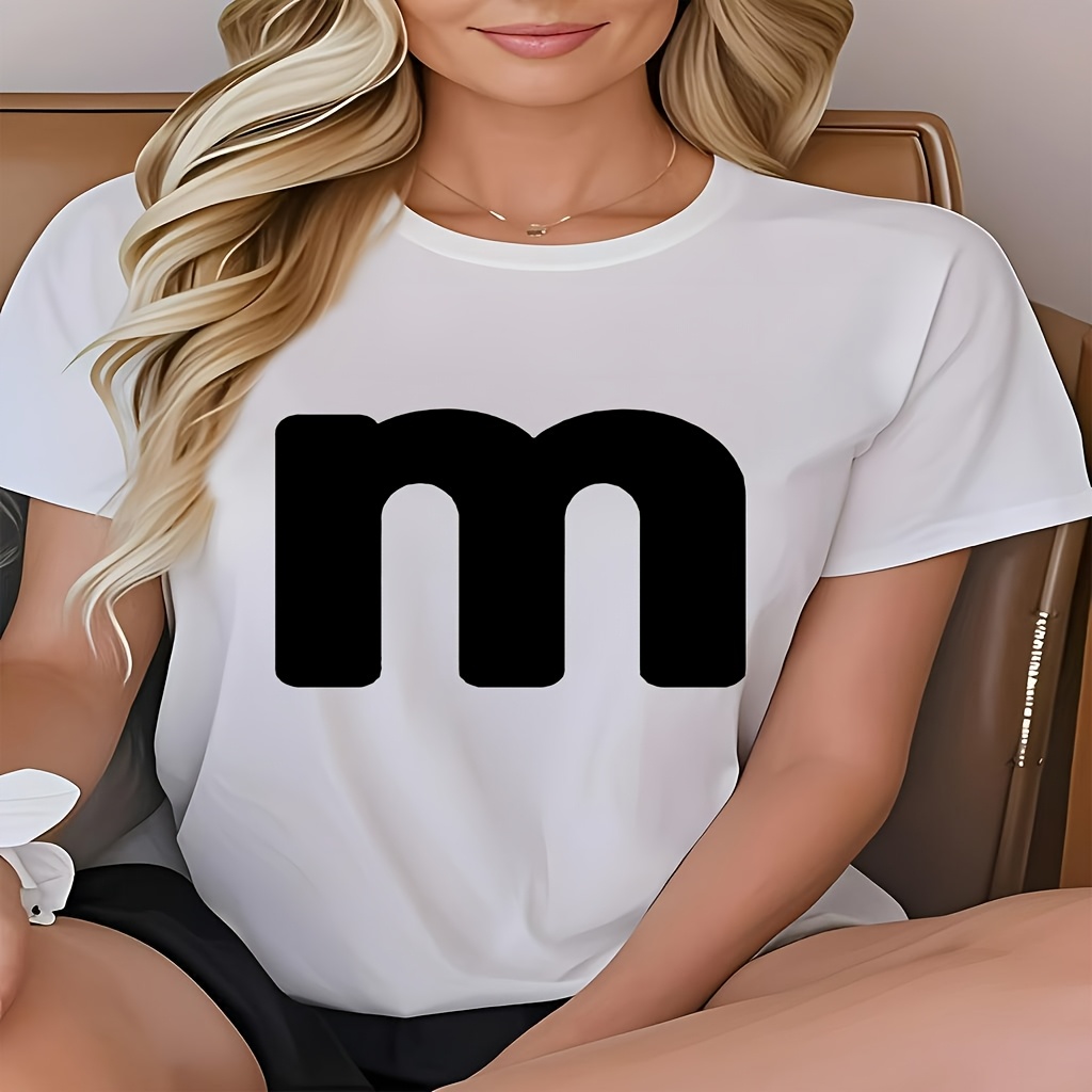 Stylish Women'/summer T-shirt - Casual Round Neck, Navy Blue With Geometric "m" Print, Polyester & Spandex , Casual Attire
Stylish Women'/summer T-shirt - Casual Round Neck, Navy Blue With Geometric "m" Print, Polyester & Spandex , Casual Attire