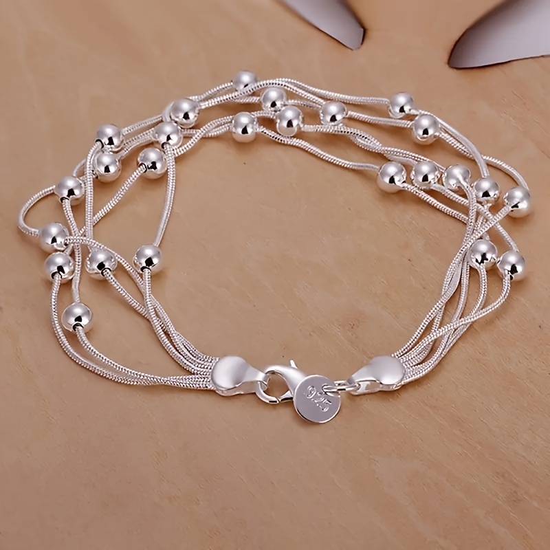 1pc Elegant 925 Sterling Silver Beaded Bracelet For Women - Perfect Valentine's Day Gift, Jewelry Accessory 
1pc Elegant 925 Sterling Silver Beaded Bracelet For Women - Perfect Valentine's Day Gift, Jewelry Accessory